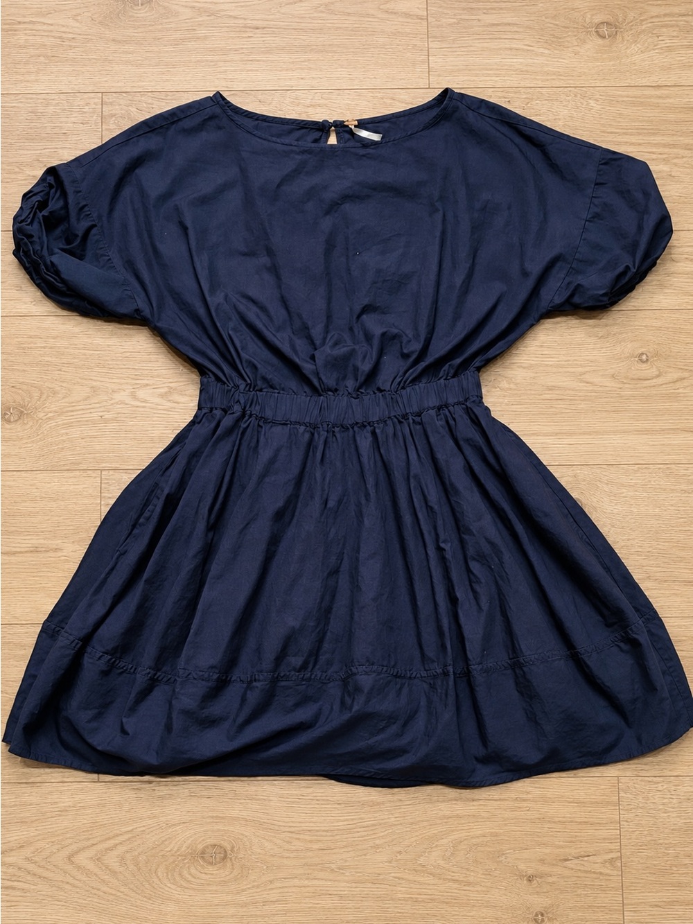 Free People Mini Dress XS TP Navy Blue Puff Sleeve Boho EUC